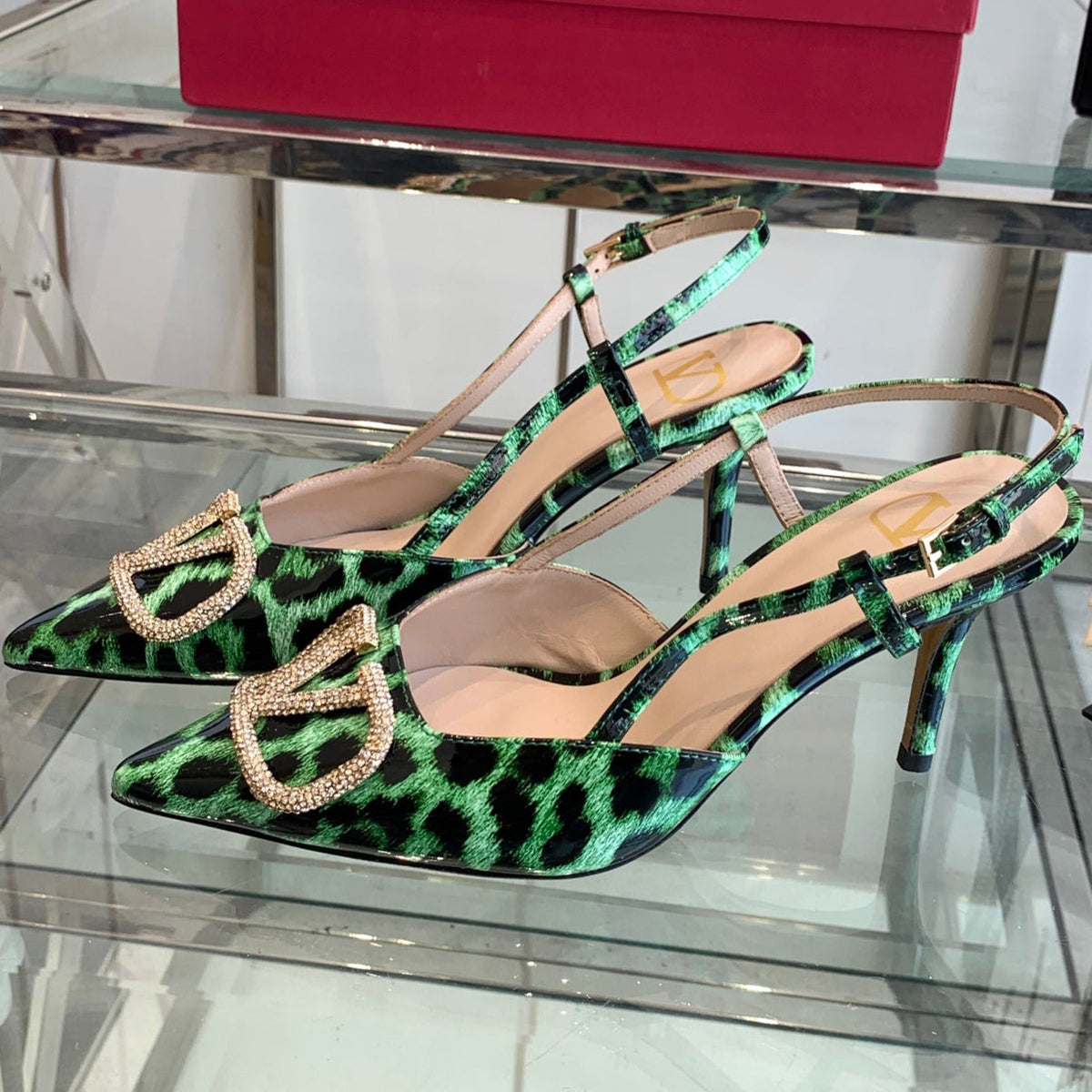 VT 25 High Heels Slingbacks Green Leopard Cowhide 292347