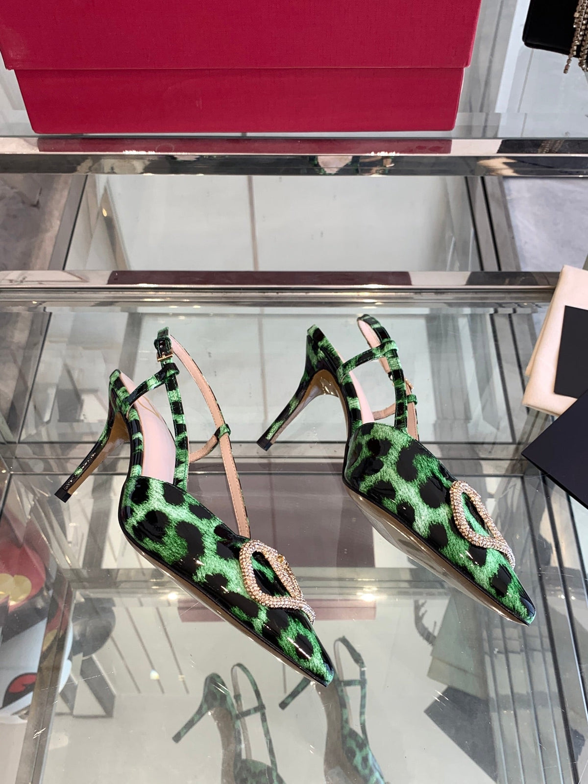 VT 25 High Heels Slingbacks Green Leopard Cowhide 292347
