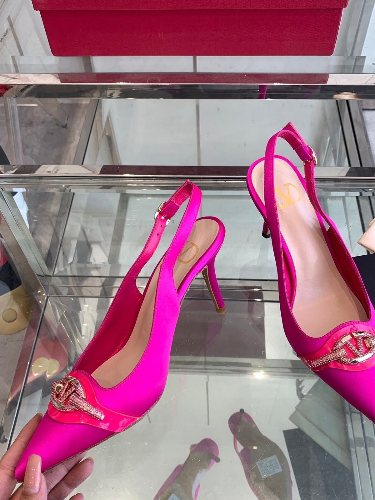 VT 25 High Heels Slingbacks Fuchsia Pink Cowhide 292353