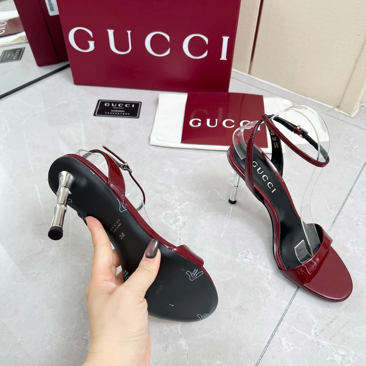 GC 25 Heeled 95mm Sandals Red Patent Leather 293859