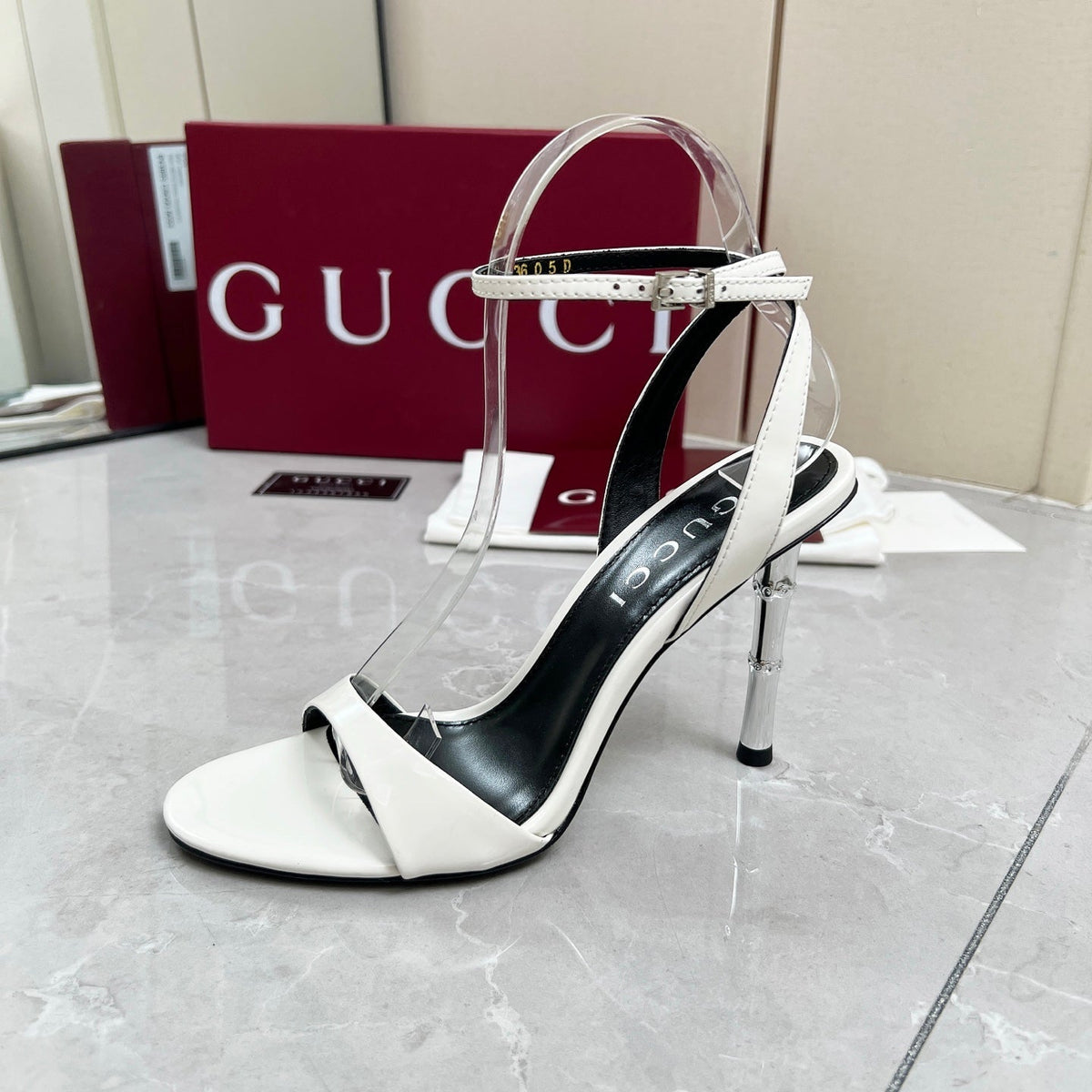 GC 25 Heeled 95mm Sandals White Patent Leather 293860