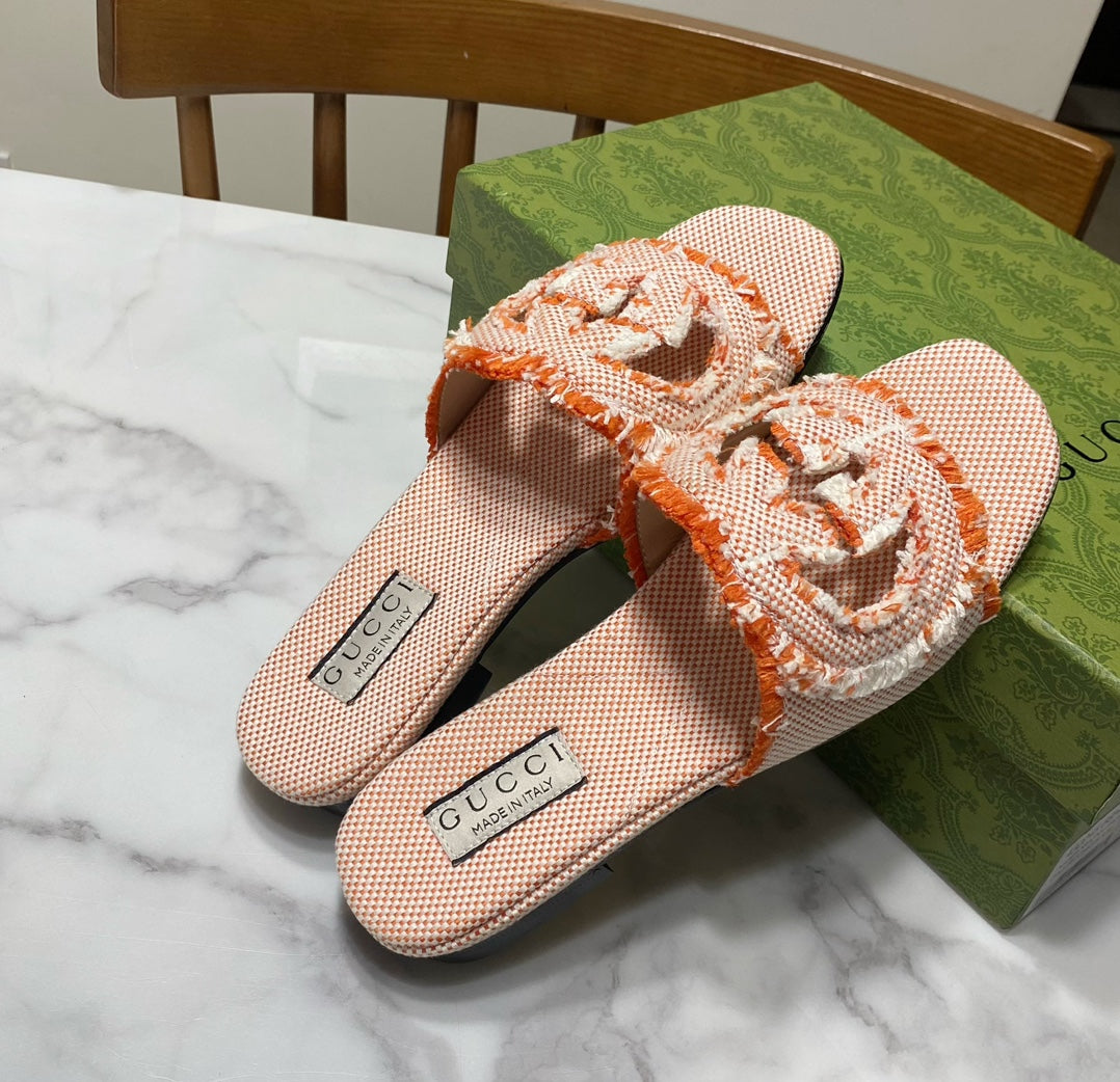 Gucci 2026 Fringed Sandals Orange Canvas 980539