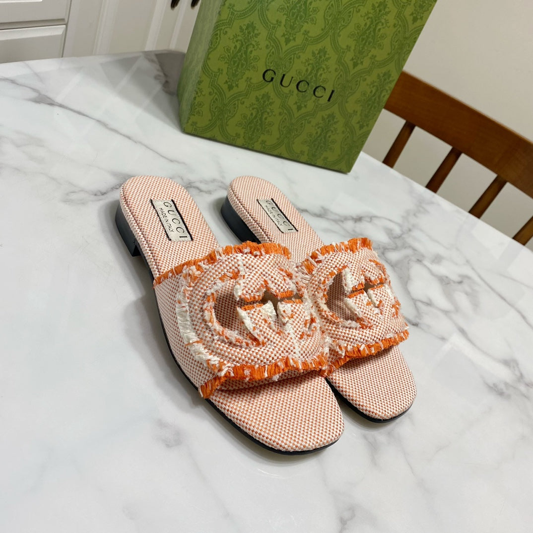 Gucci 2026 Fringed Sandals Orange Canvas 980539