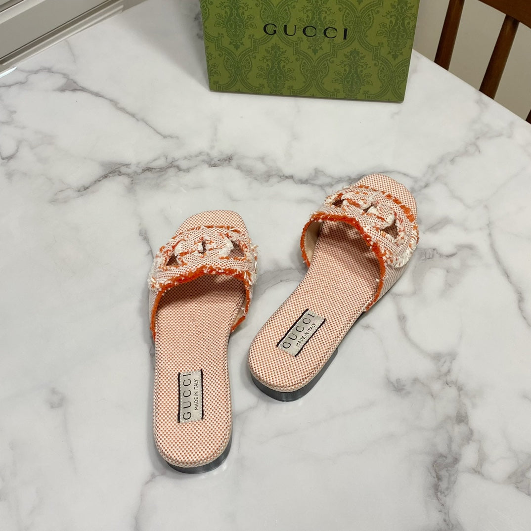 Gucci 2026 Fringed Sandals Orange Canvas 980539
