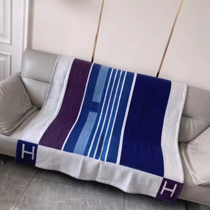 HM Avalon Throw Blanket Ecru Indigo Wool Cashmere