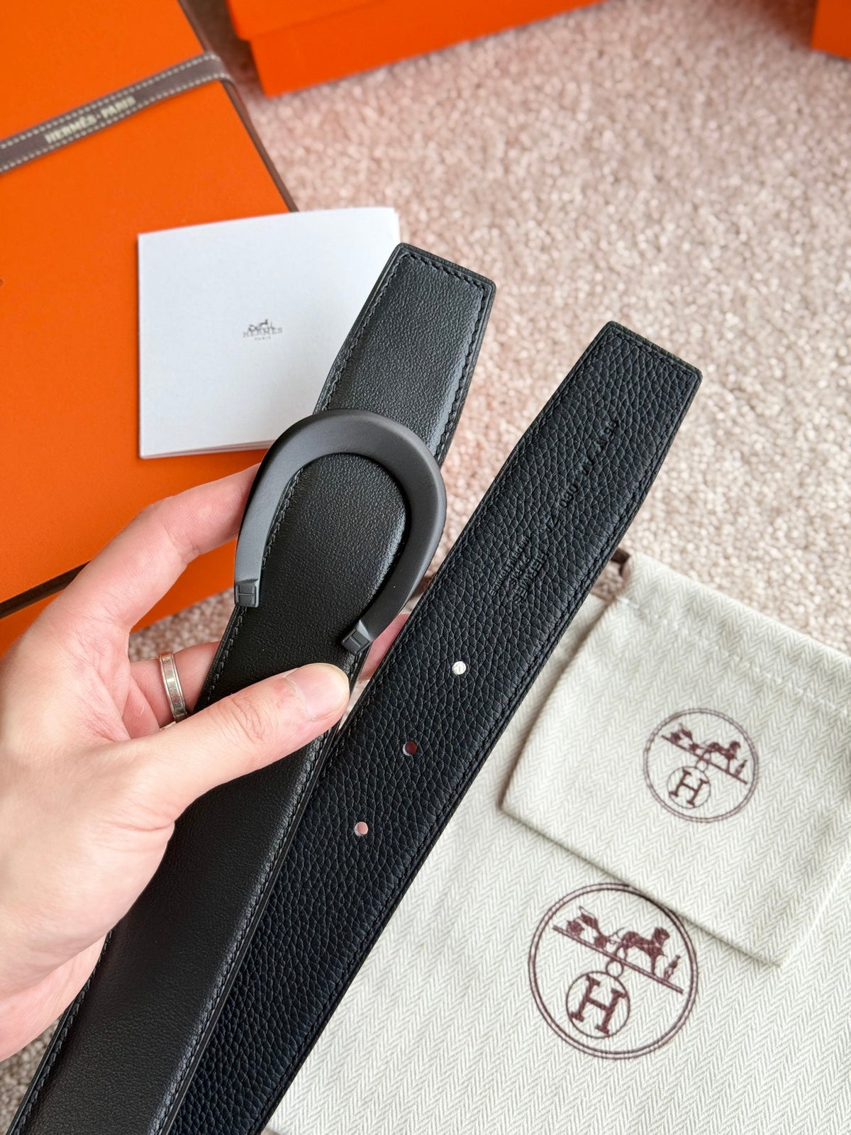 HM Luck Buckle Belt 38mm Black Calfskin 187507