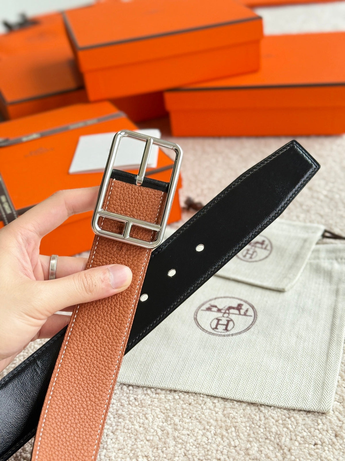 HM Half Cod Reversible 38mm Belt Black Brown Leather 188092