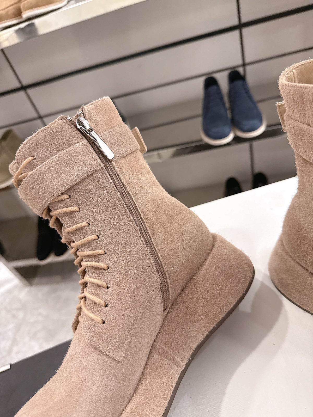 The Row 2025 Lace-up Boot Apricot Suede 543369