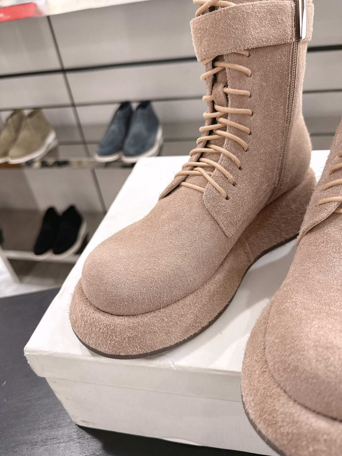 The Row 2025 Lace-up Boot Apricot Suede 543369