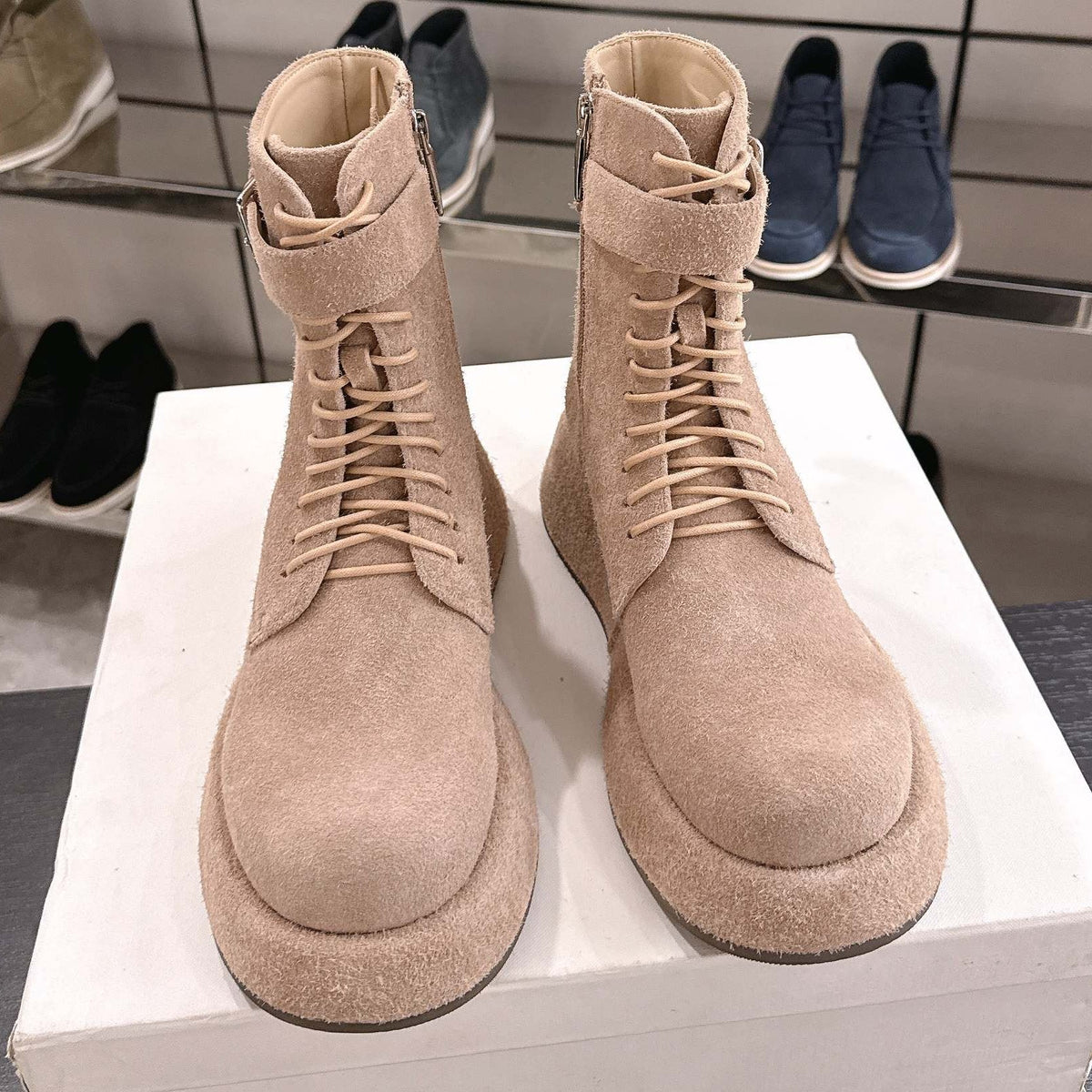 The Row 2025 Lace-up Boot Apricot Suede 543369