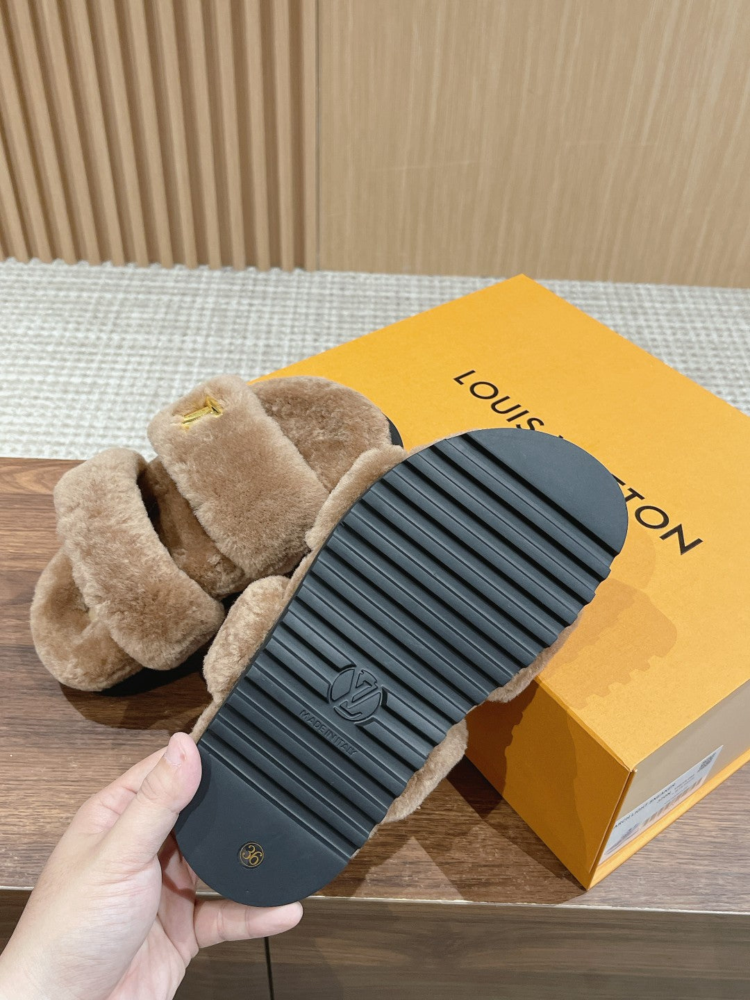 LV Sunset Flat Comfort Mule Milky Brown Wool