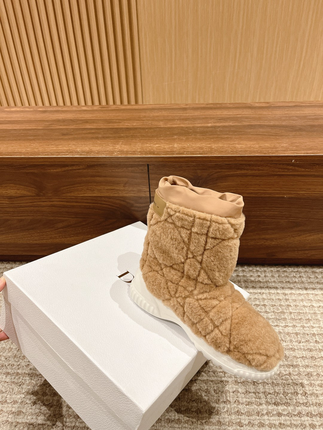 CD Ankle Boots Beige Fleece And Windbreaker Fabric