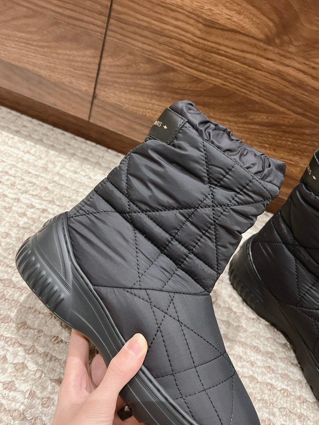CD Ankle Boots Black Quilted Windbreaker Fabric And Fleece