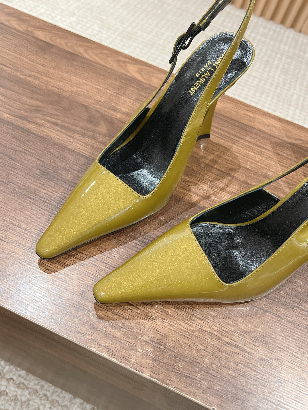 SL DUNE SLINGBACK PUMPS MUSTARD POLISHED CALFSKIN