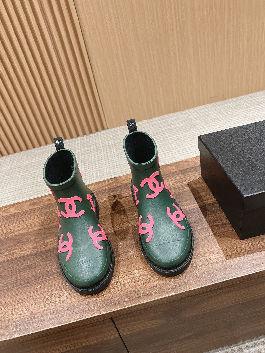 CC RAIN BOOTS GREEN FOREST TPU WITH PINK LOGO