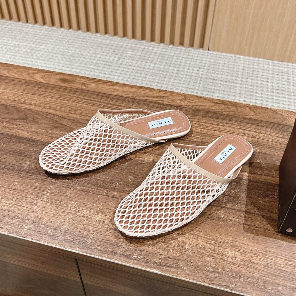 flat mule fishnet beige lambskin