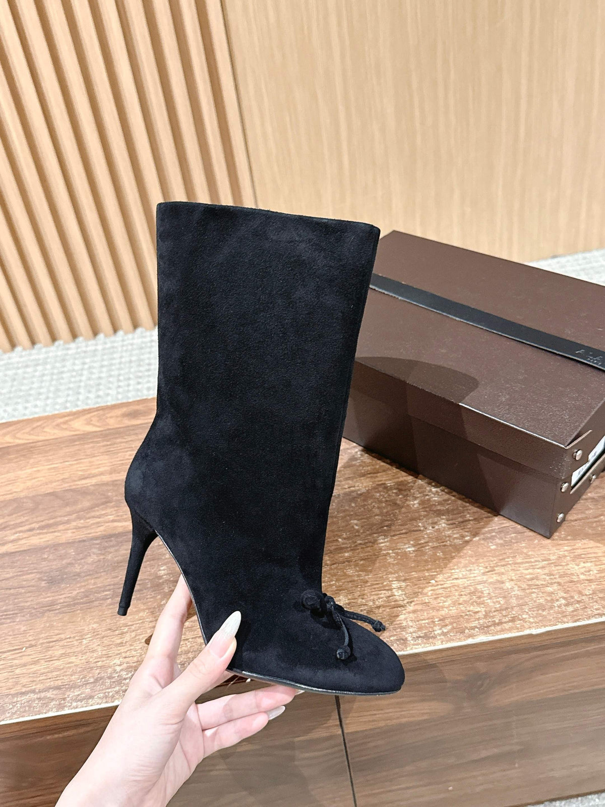 ALAIA high-heeled short boots black suede 386011