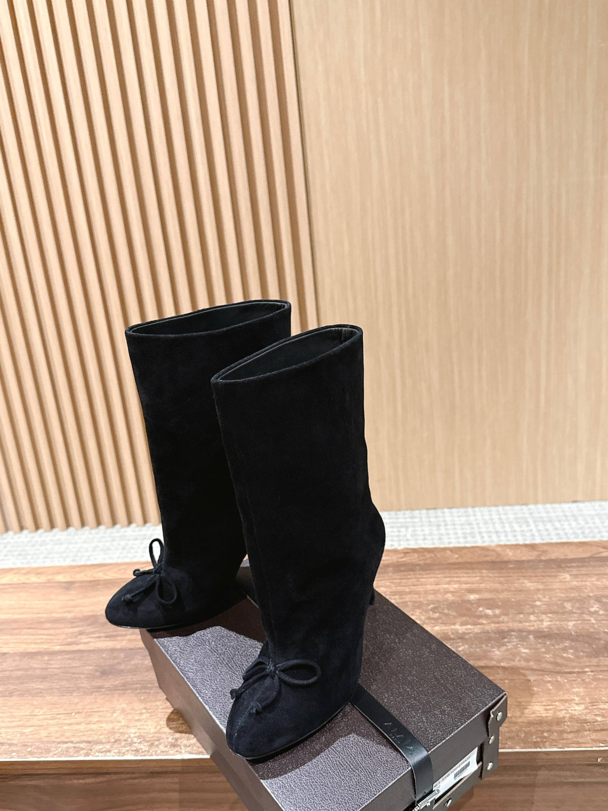 ALAIA high-heeled short boots black suede 386011