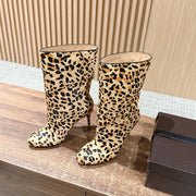 ALAIA high-heeled short boots leopard print velvet 386014