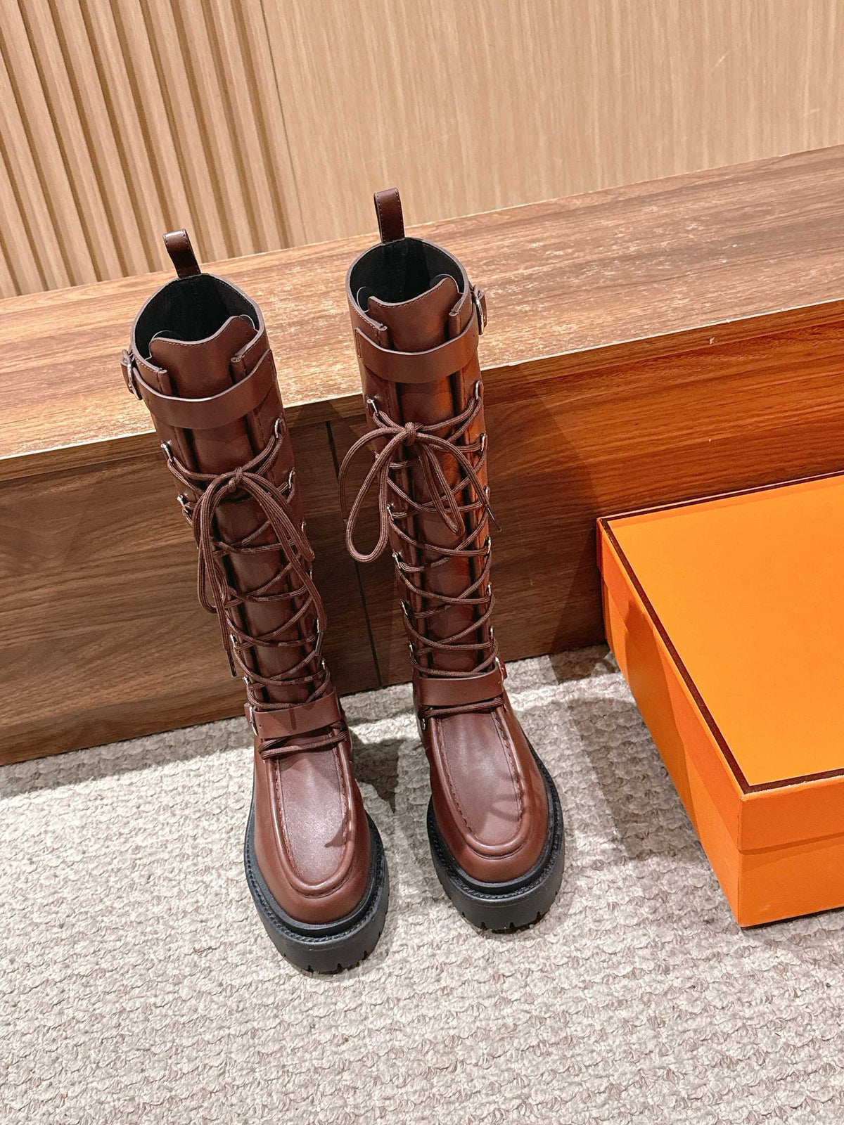 HM 25 High Boots Chocolate Brown mix Black Calfskin 512529