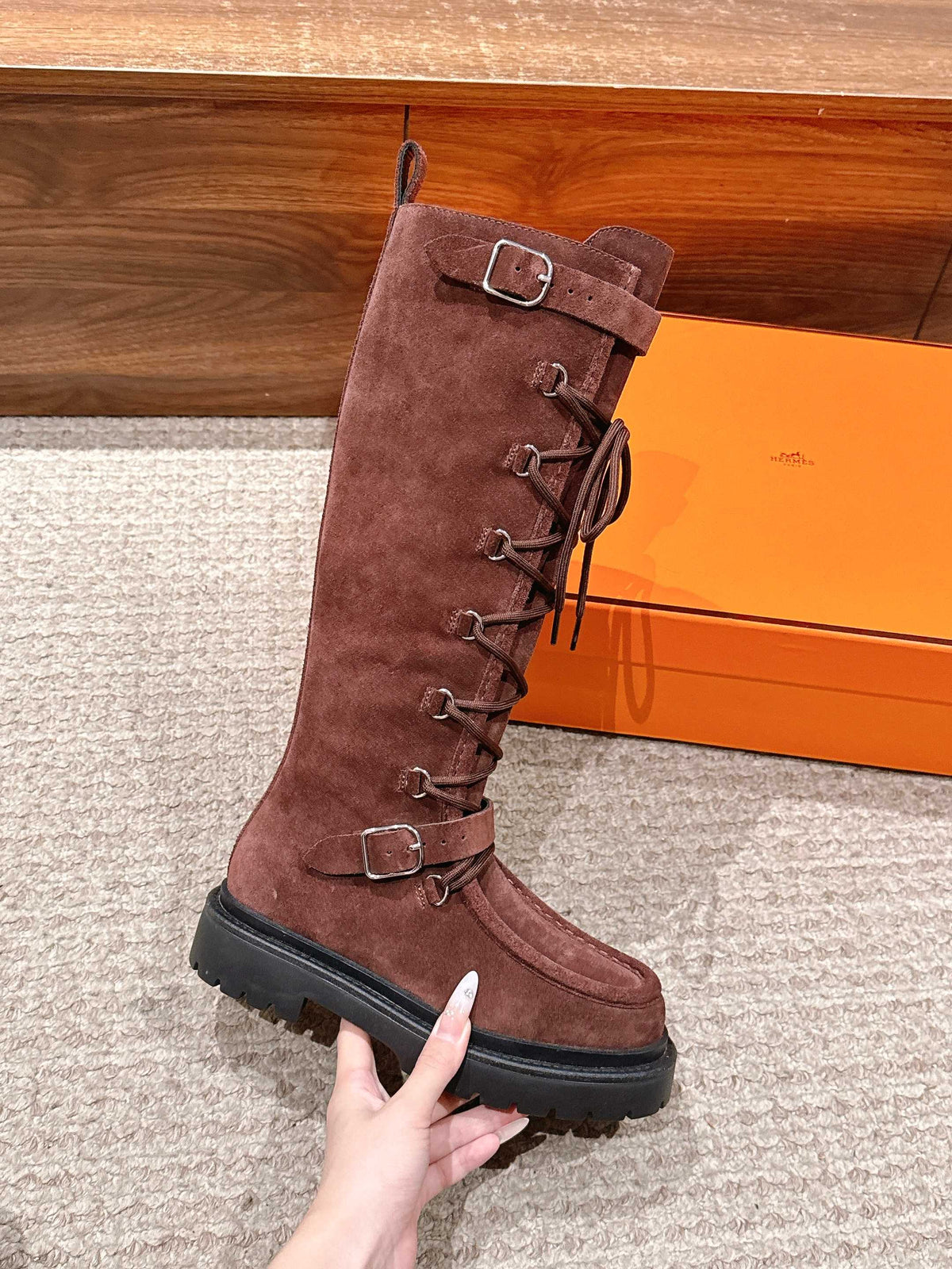 HM 25 High Boots Chocolate Brown Suede 512533