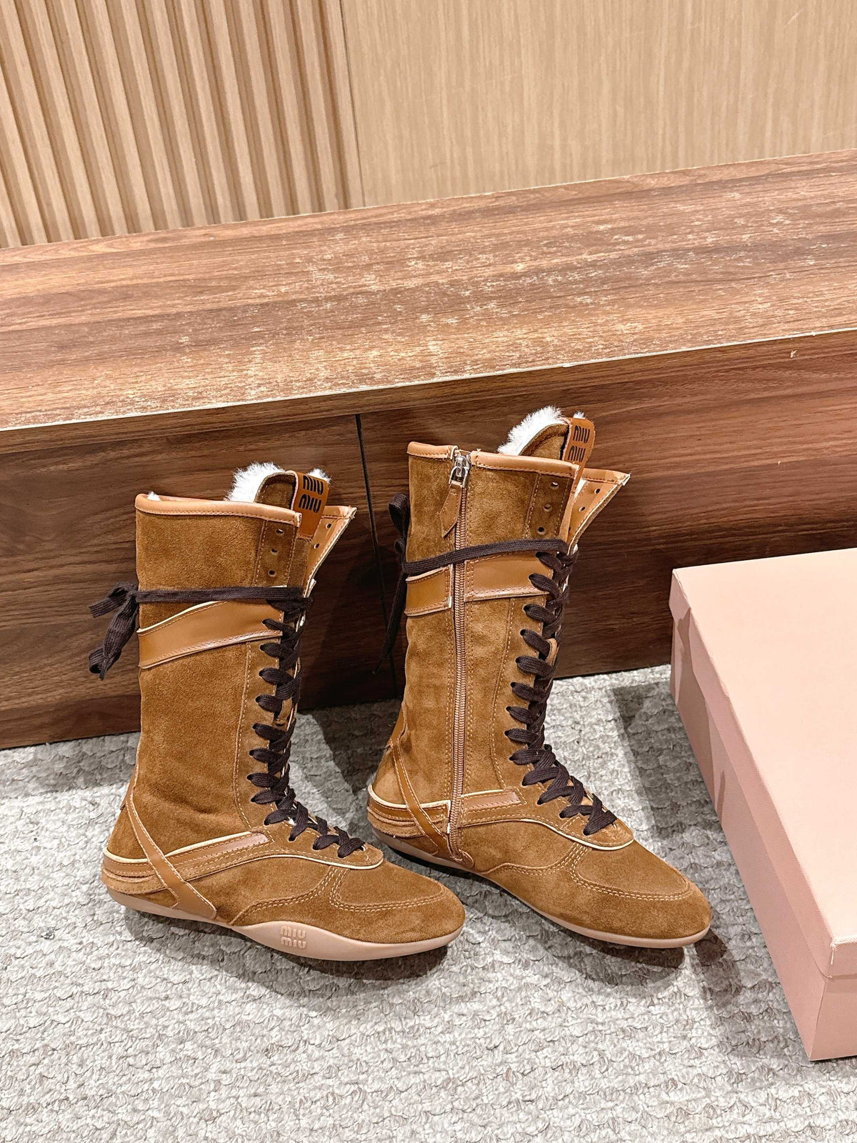 Miumiu 25 Boot Brown Suede Calfskin 553693