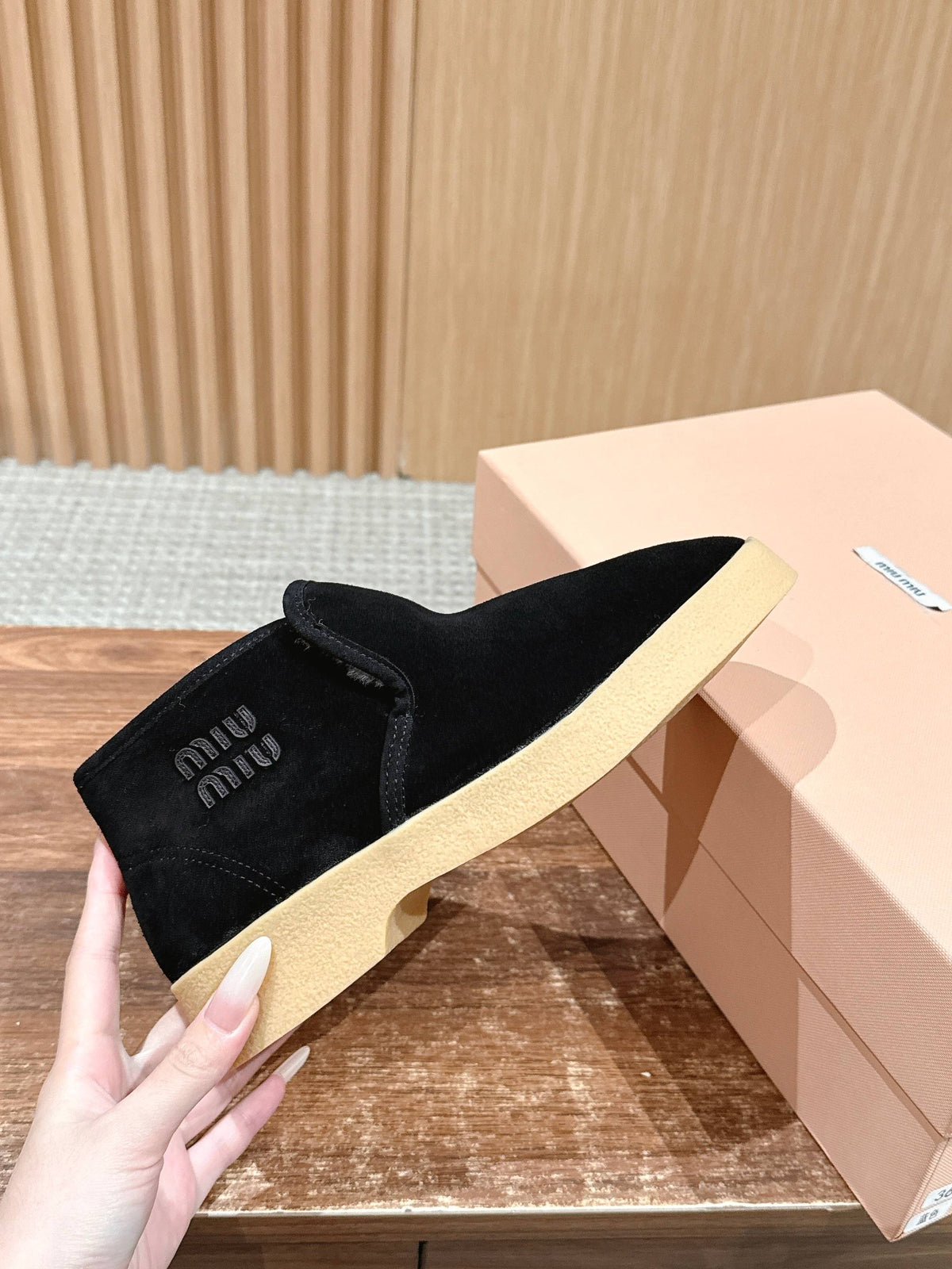 Miumiu 25 Slip-on Boot Black Mix White Suede Wool 553704