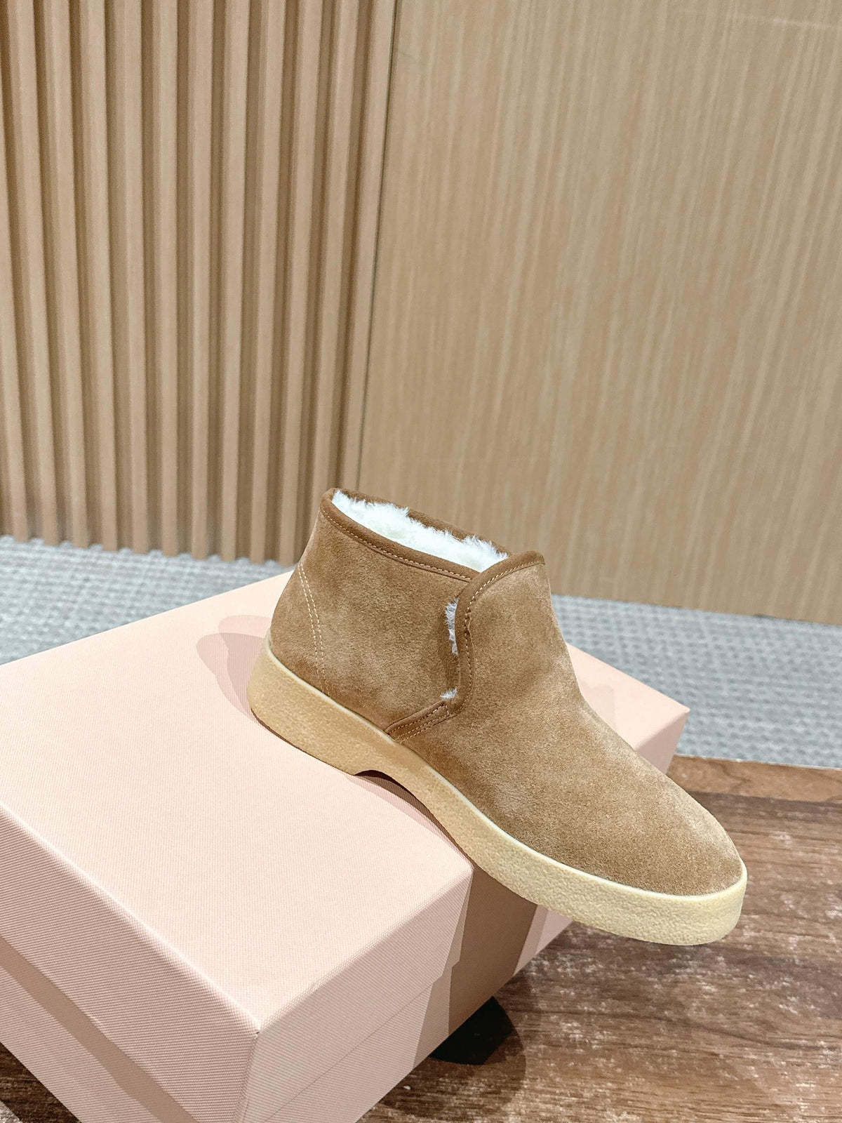 Miumiu 25 Slip-on Boot Light Brown Mix White Suede Wool 553706