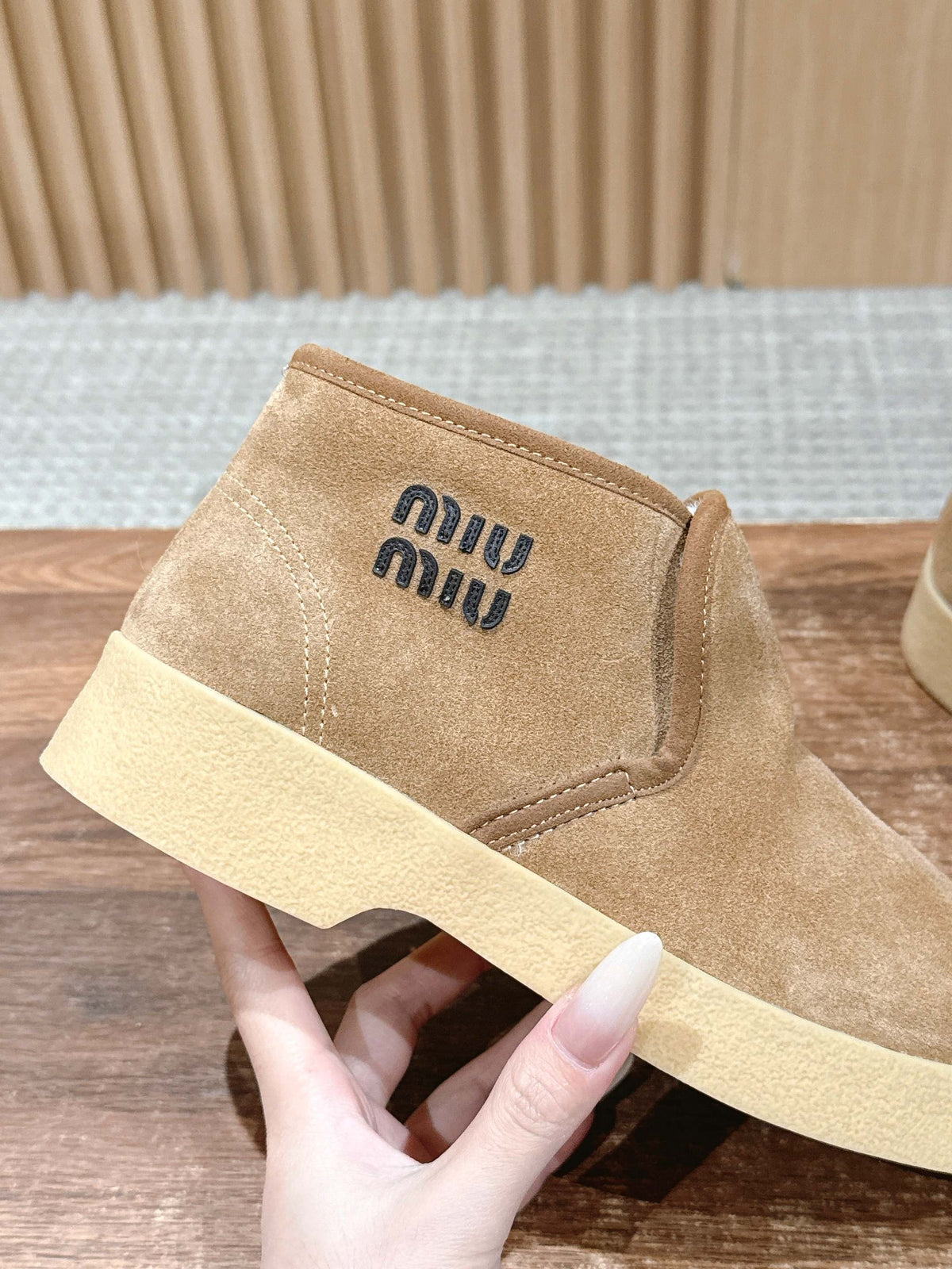Miumiu 25 Slip-on Boot Light Brown Mix White Suede Wool 553706