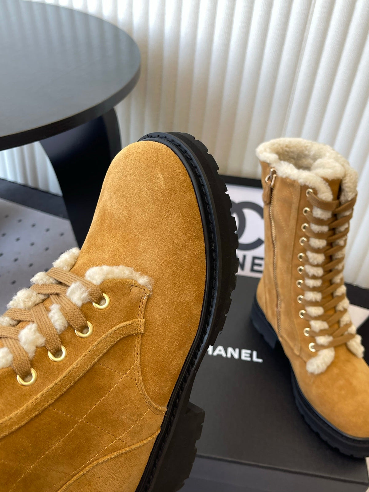 Chanel 2026 Quilted Lace Up Ankle Boots Suede Wool Leather 190006