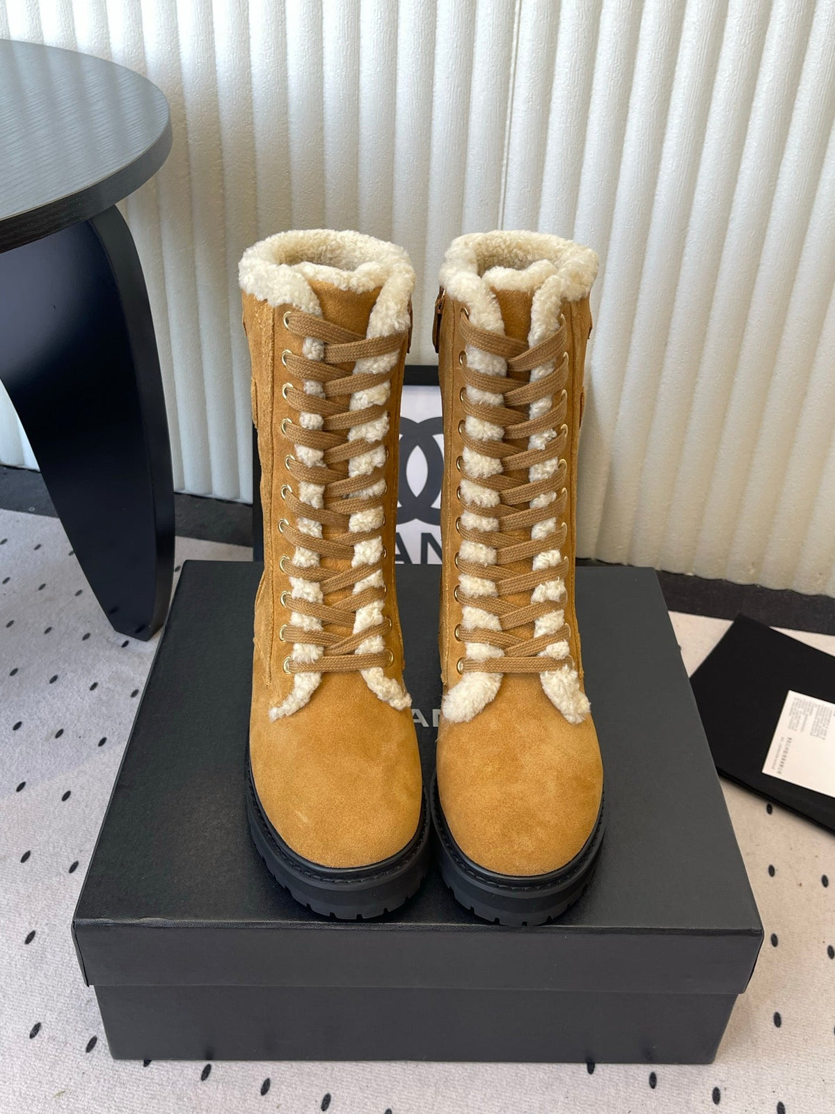 Chanel 2026 Quilted Lace Up Ankle Boots Suede Wool Leather 190006
