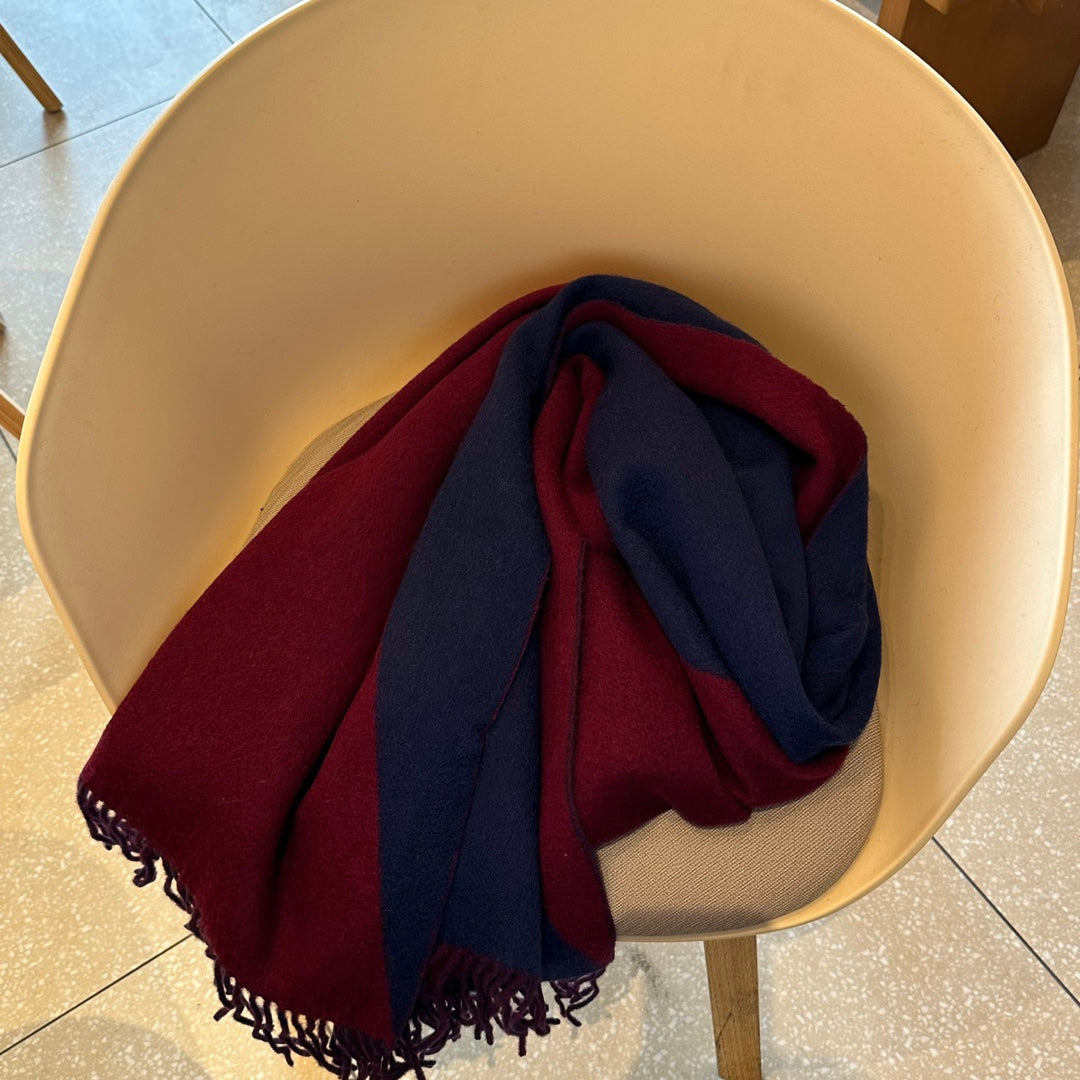 Scarf 200 CM In Dark Blue Mix Purple Red Cashmere And Silk