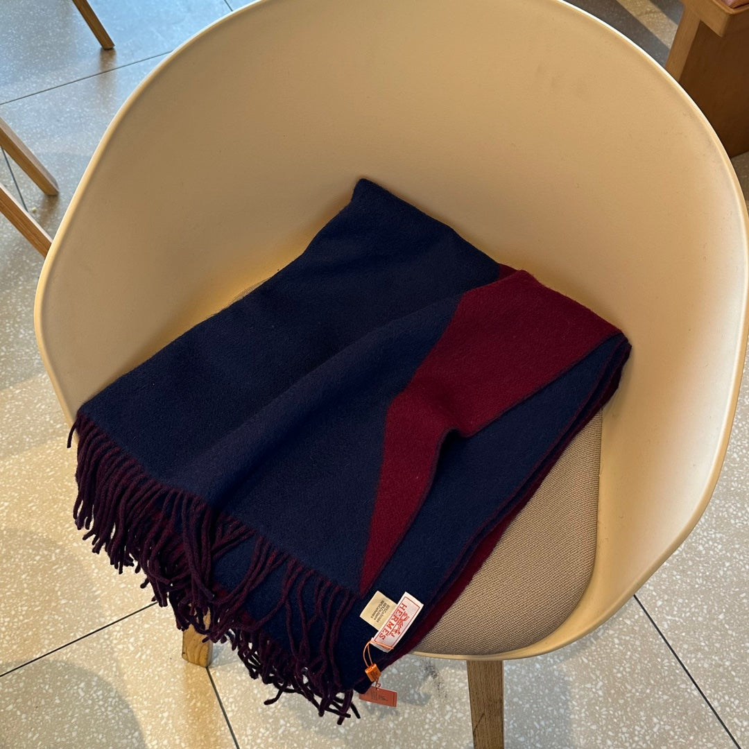 Scarf 200 CM In Dark Blue Mix Purple Red Cashmere And Silk