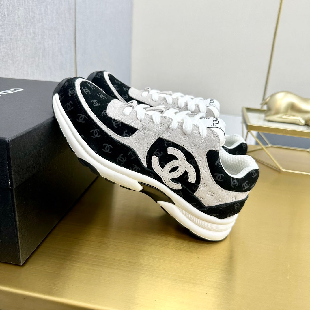 CC 2026 Casual Sneakers Black White Monogram Suede 668047