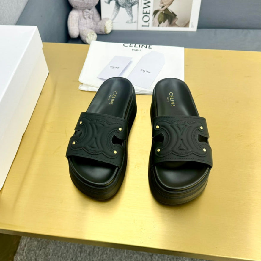 Celine Platform Slide Black Leather 238139