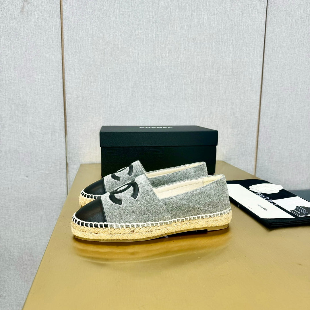 espadrilles dark grey fabric black calfskin