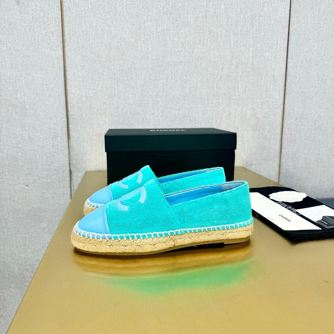 espadrilles turquoise fabric blue calfskin