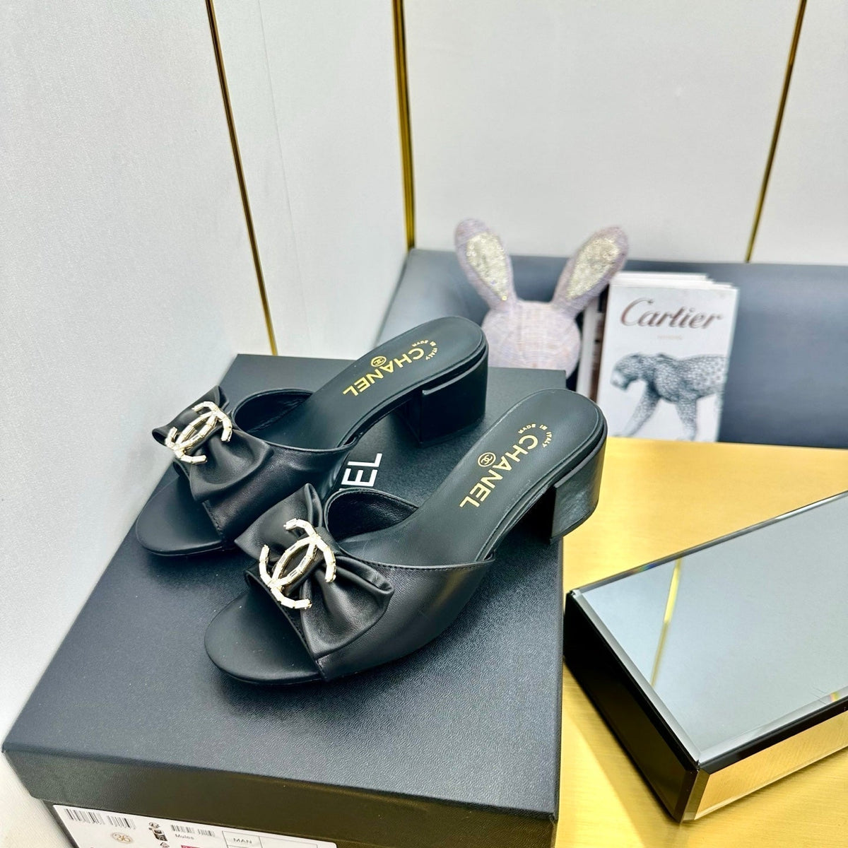 CC 25 Mid Heel Mules Black Sheepskin 238478