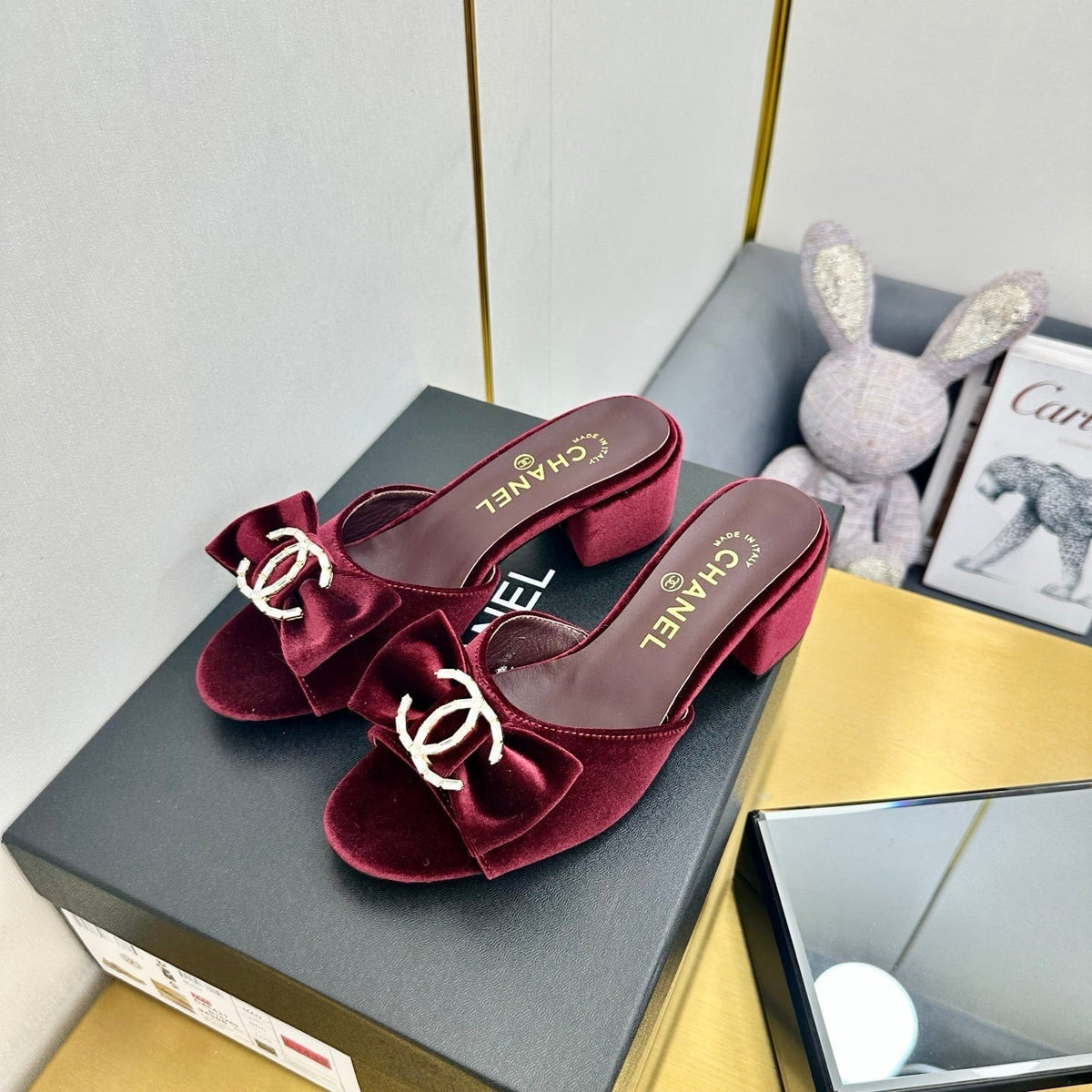 CC 25 Mid Heel Mules Burgundy Red Velvet 238479