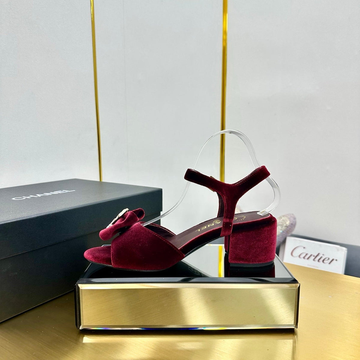 CC 25 Sandal Heels Burgundy Red Velvet 238484