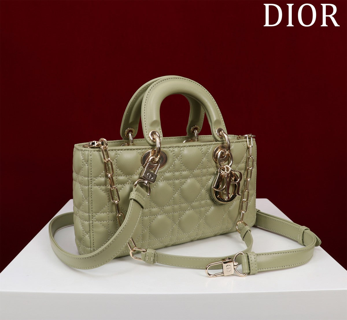 medium lady d-joy 26 khaki green lambskin