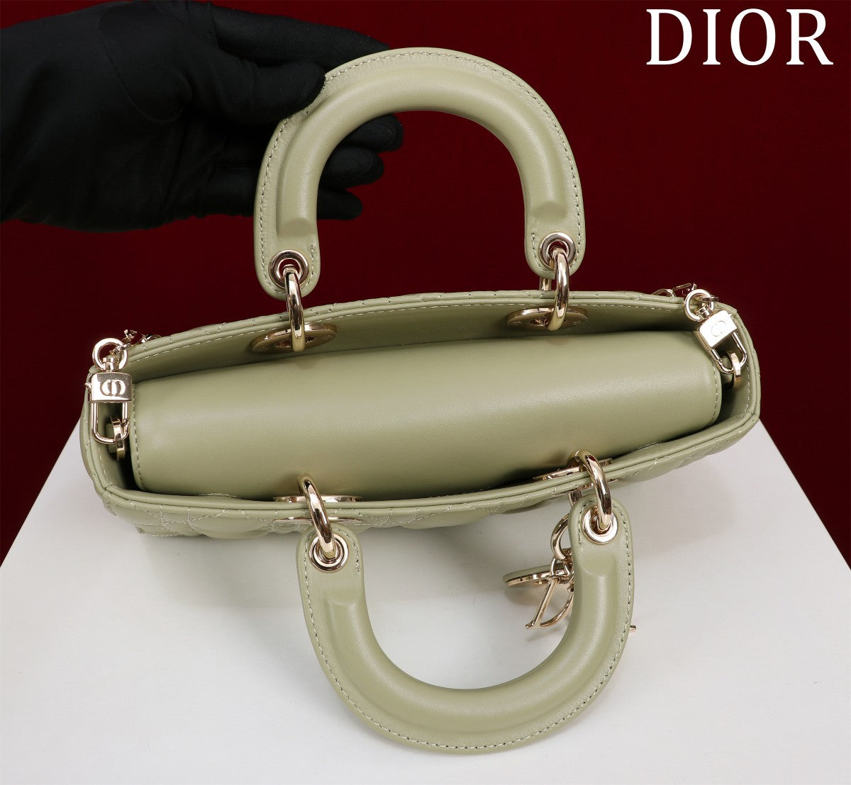 medium lady d-joy 26 khaki green lambskin