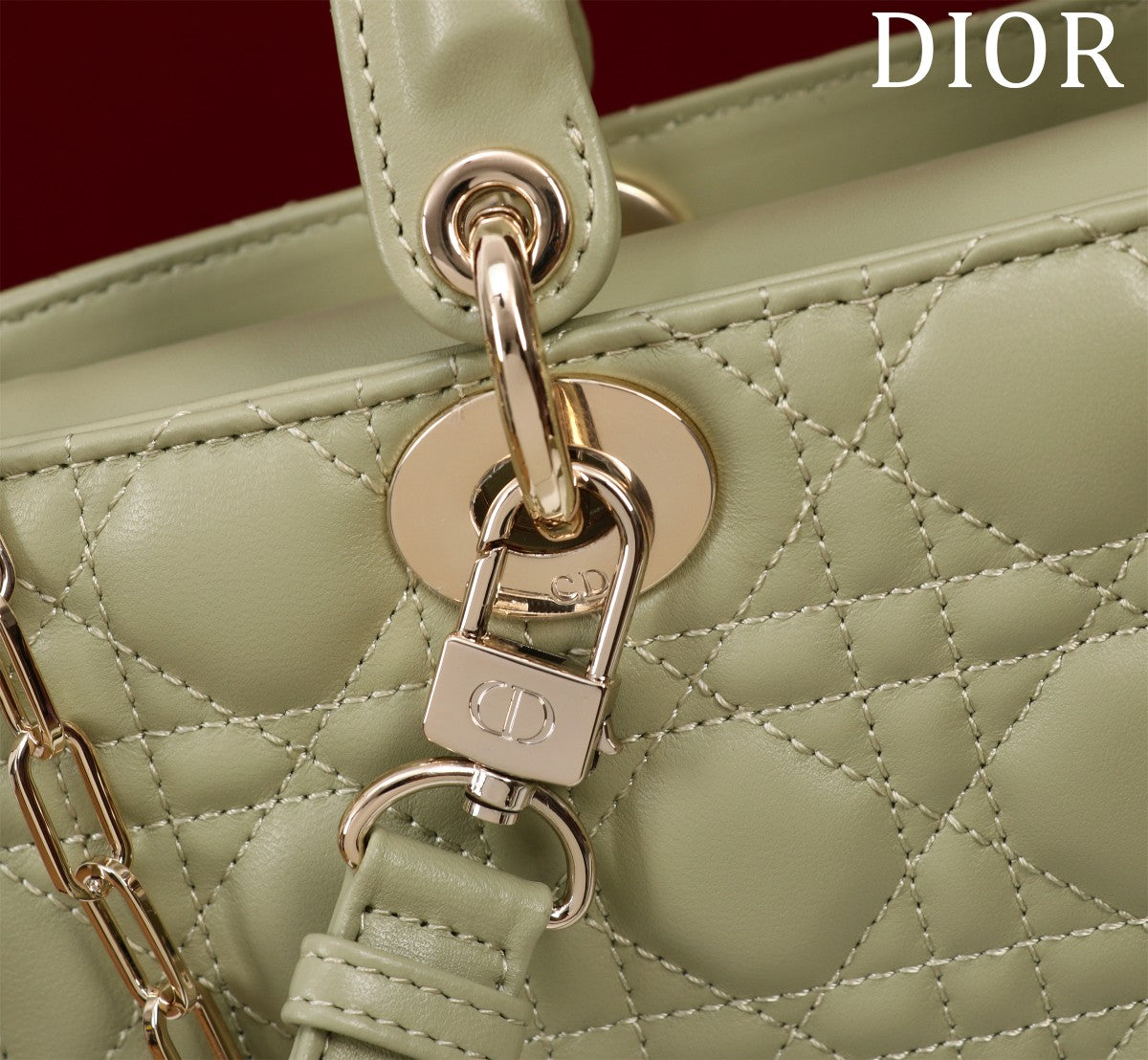 medium lady d-joy 26 khaki green lambskin