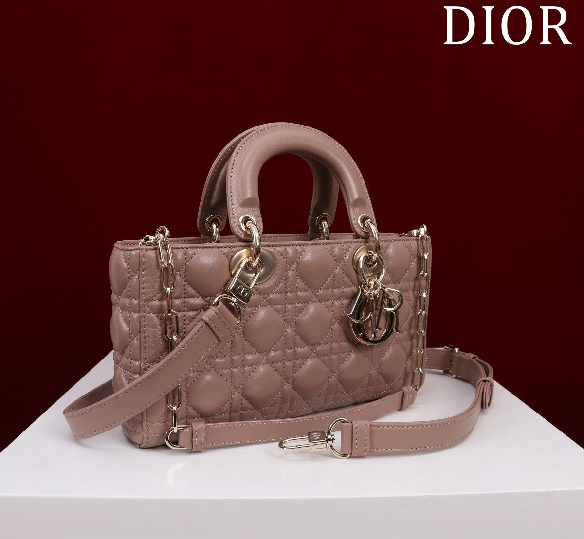 medium lady d-joy 26 chocolate lambskin