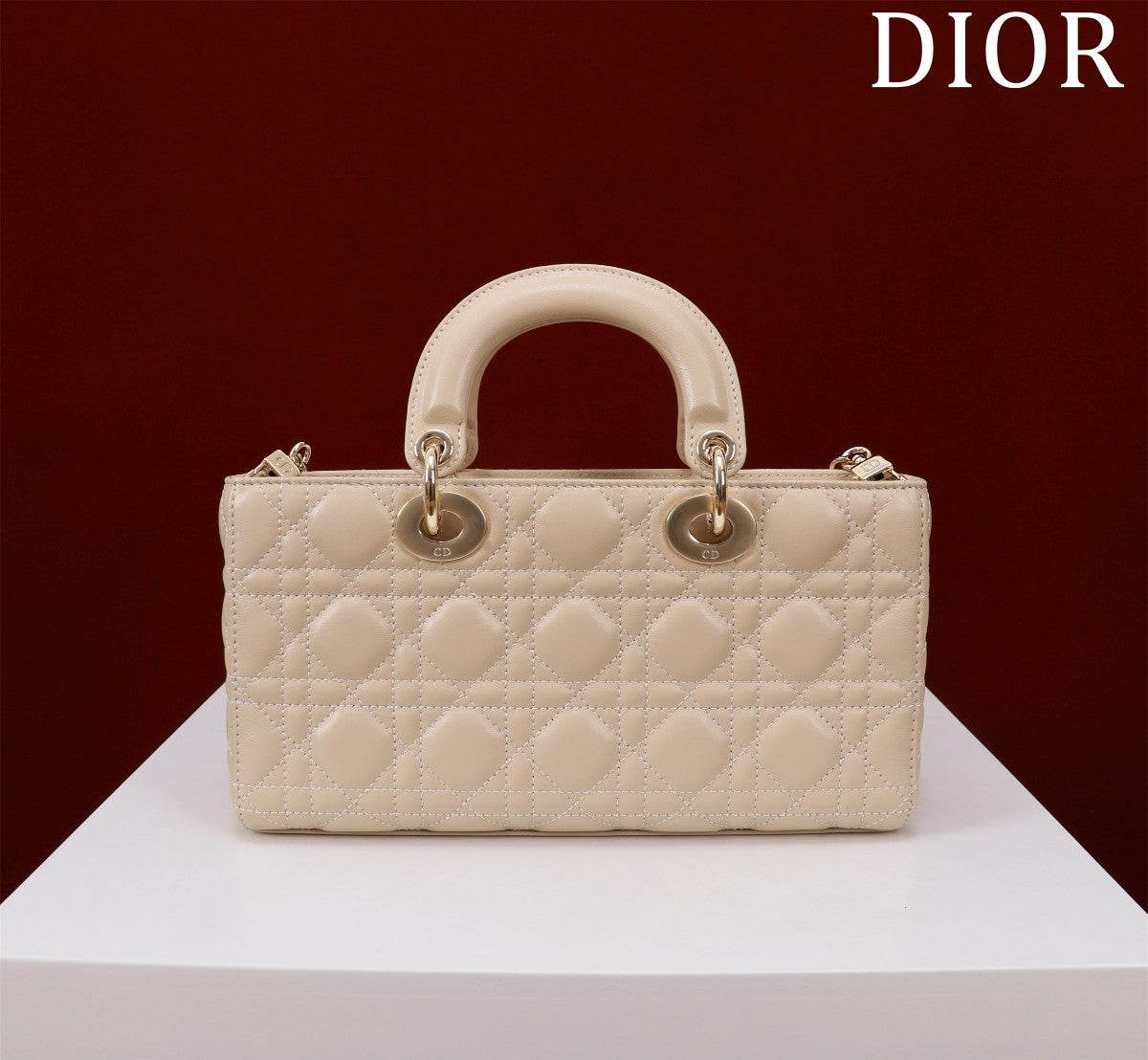medium lady d-joy 26 light beige lambskin