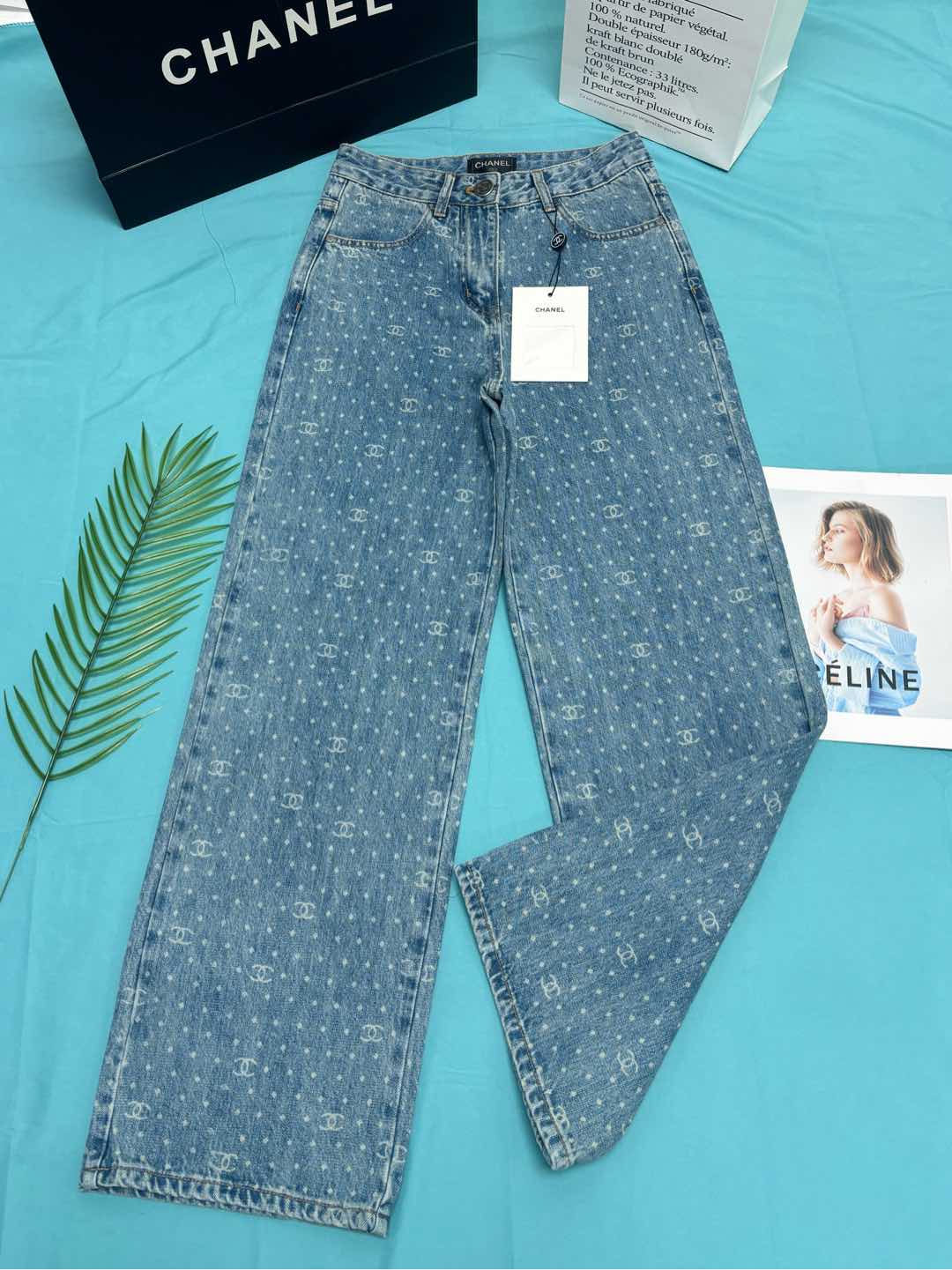 CC Monogram Polka Dot Blue White Jean