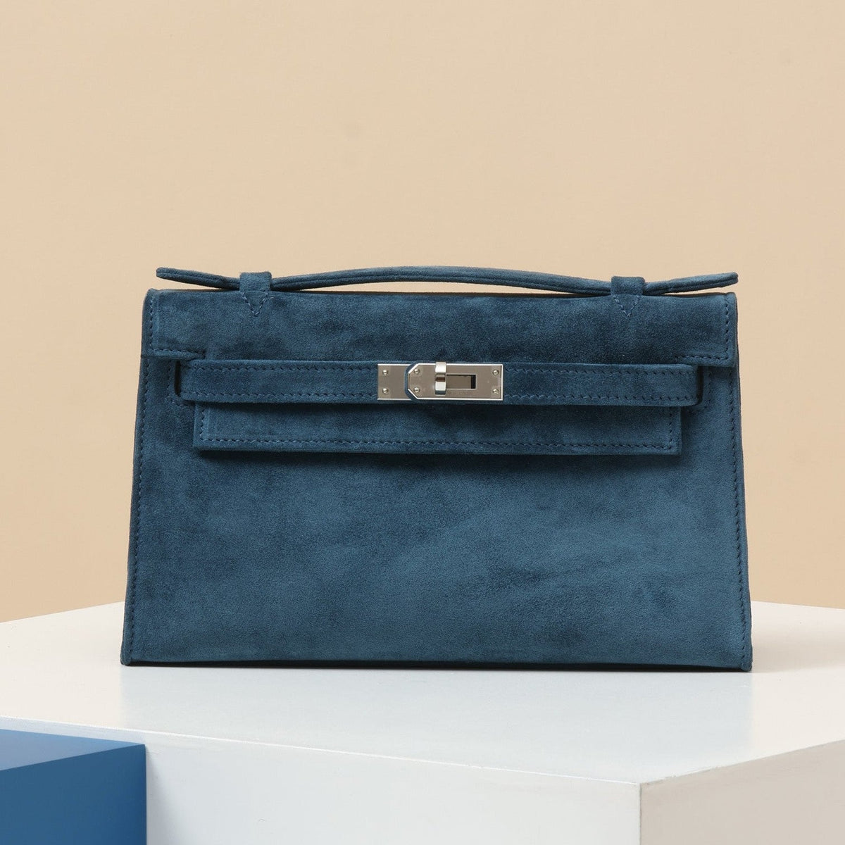 High-end Hermes 2026 Kelly Pochette 22cm Bag Navy Blue Suede