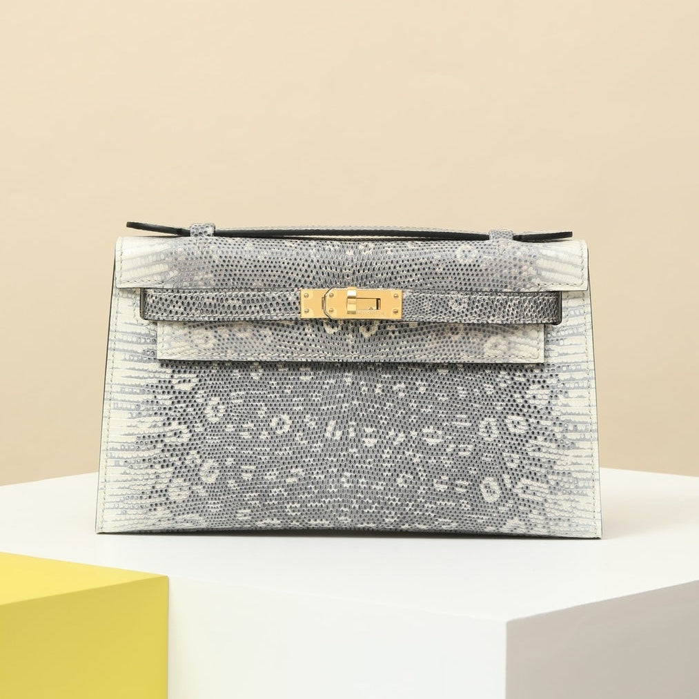 High-end Hermes 2026 Kelly Pochette Bag 22cm Ombre Lizard Skin