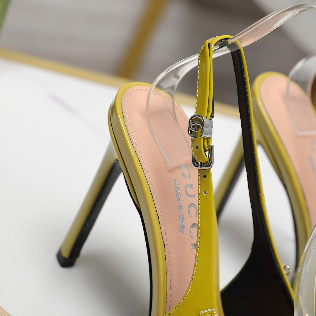 GG CRYSTAL HIGH HEEL SANDAL LEMON LAMBSKIN