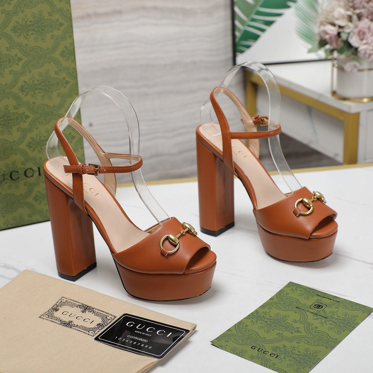 GG Sandales Cuir Noir Orange Ginger